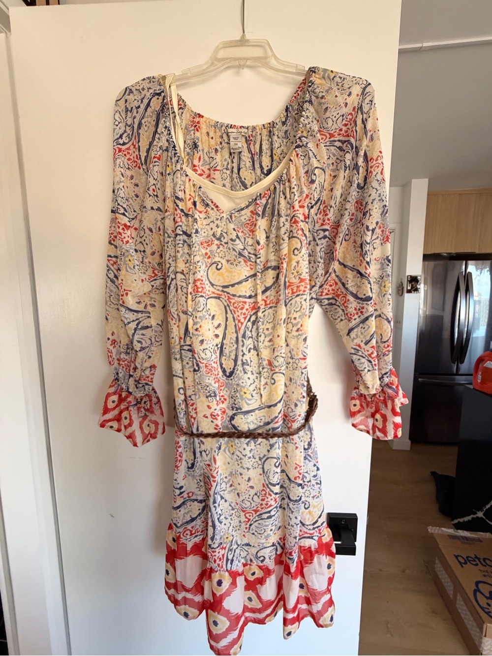 American Rag Floral Print Peasant Top in Cream, Navy & Coral
